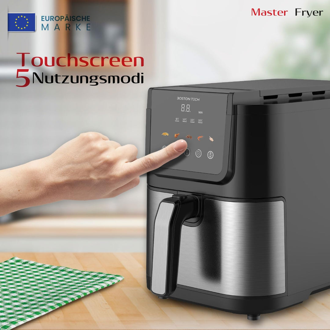 Boston Tech® Master Fryer 5L Heissluftfritteuse | Air Fryer 1500W + 5 Programme + Touchscreen-Steuer