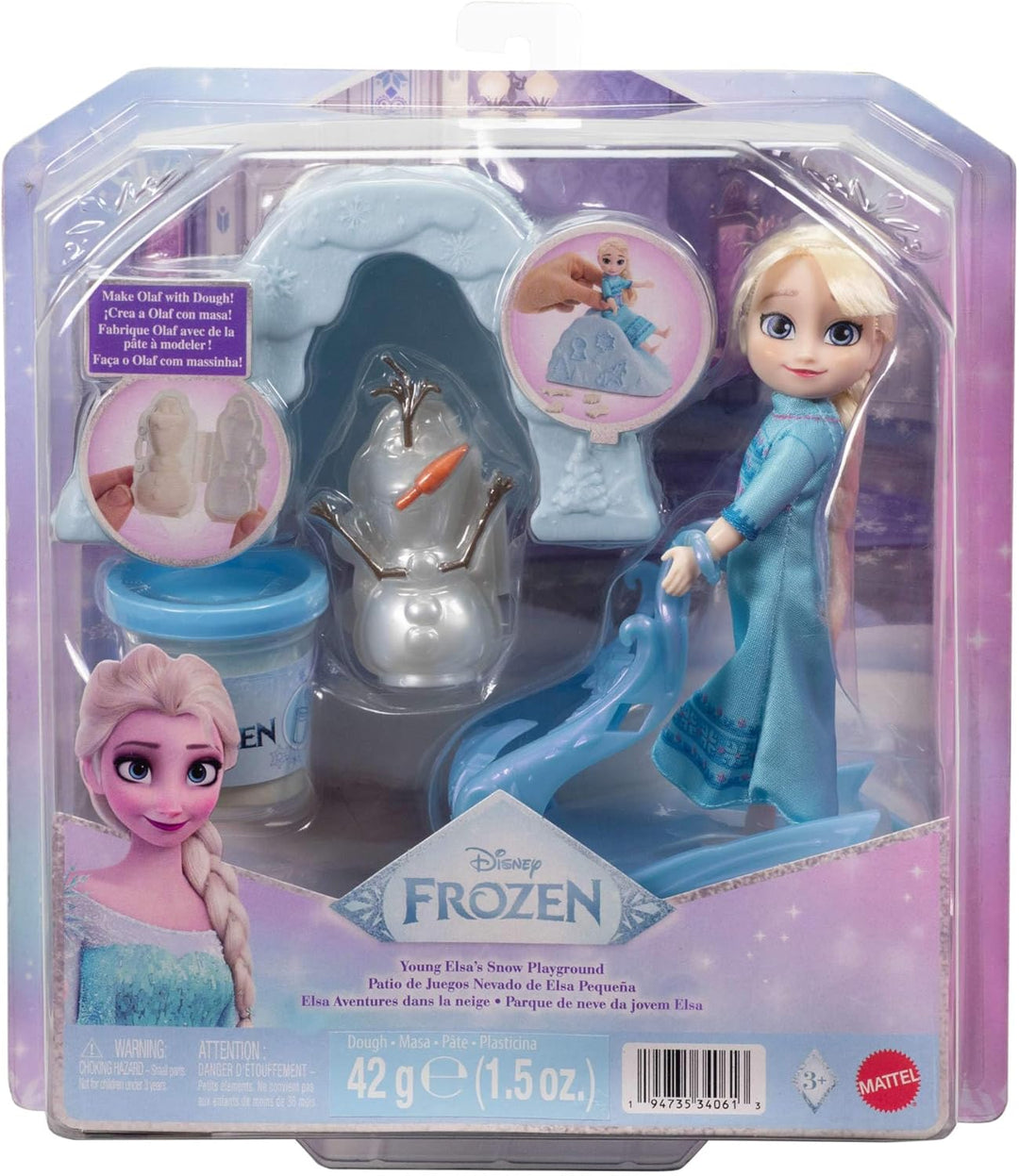 Mattel Spielzeug aus Disney „Die Eiskönigin“, Puppe (14 cm) der Jungen ELSA im Nachthemd mit Knete,