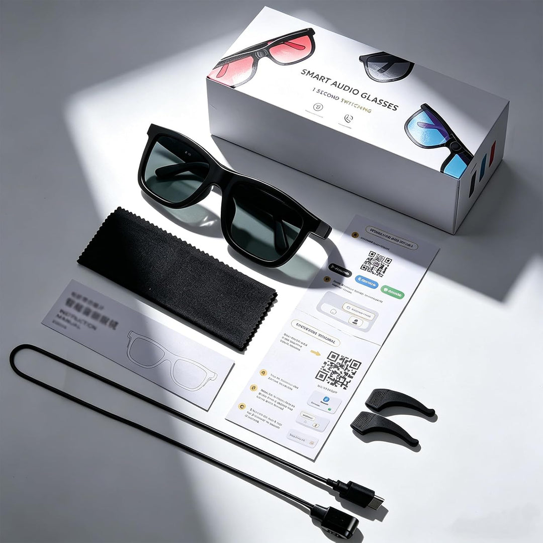 Bluetooth AI Smart Brille mit 60+ Sprachen, Farbwechsel-Linsen, Integriertem Lautsprecher & HiFi-Aud