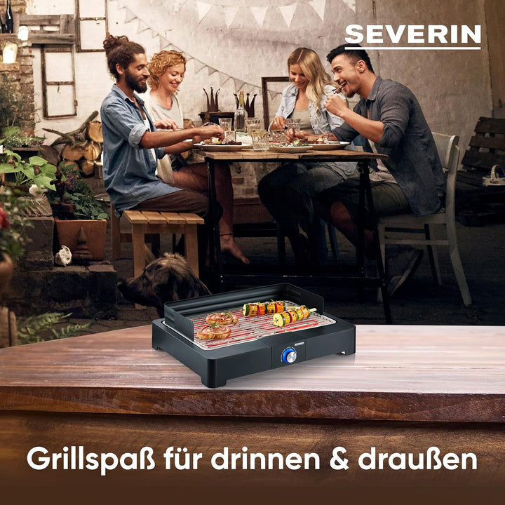 SEVERIN Tischgrill mit Edelstahl-Grillrost für drinnen und draussen, Elektrogrill mit schnellem Gril
