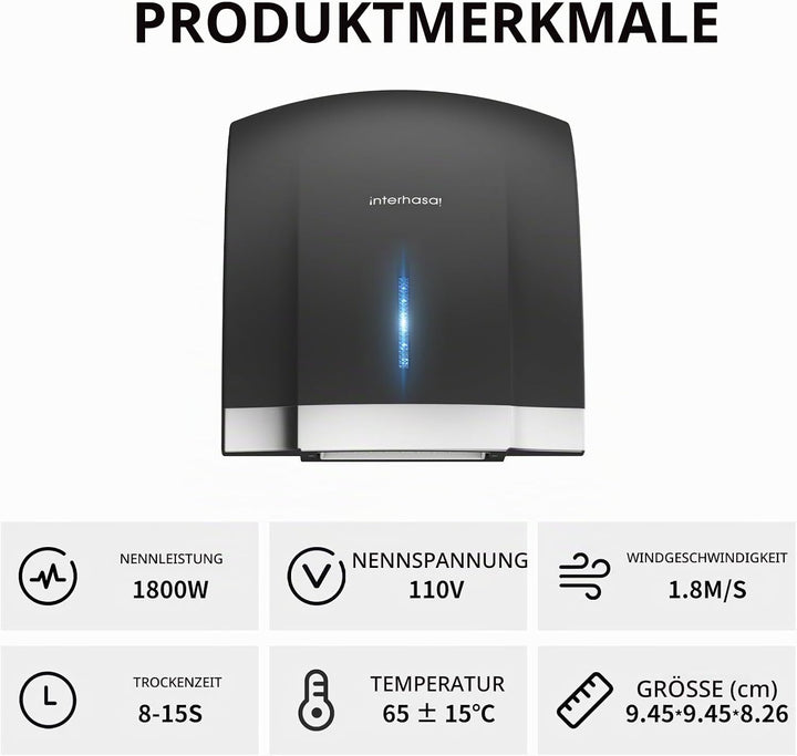 interhasa! Automatische Händetrockner Mit Elektrischer Heizung Für Zu Hause 1800W Energiesparender E