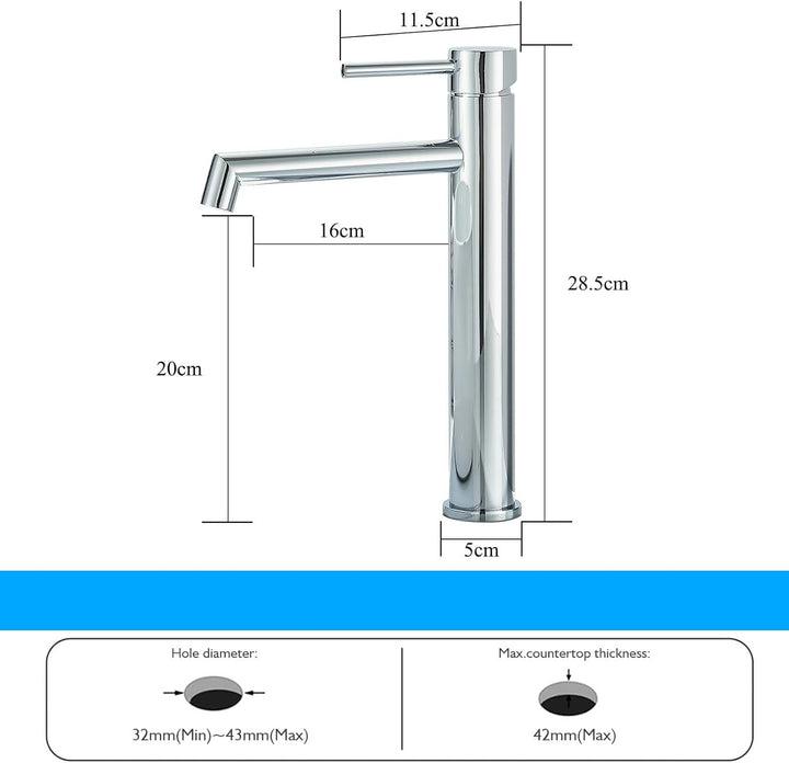 Waschtischarmatur chrom Hoch Wasserhahn Bad Badezimmer Waschbecken Armatur Edelstahl Einhebelmischer