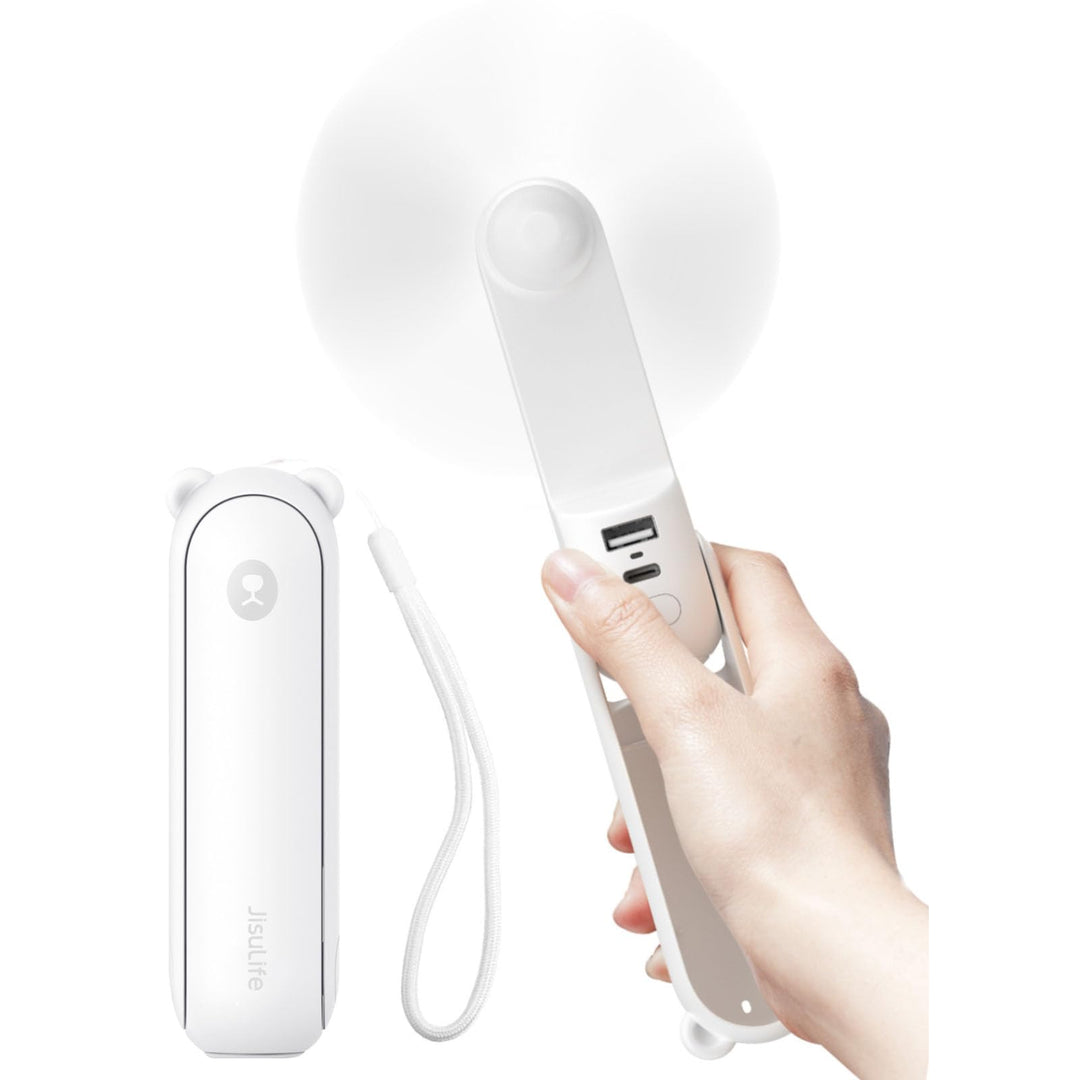 JISULIFE Handventilator Mini Ventilator 3 IN 1, mit 4500 mAh Powerbank USB Akku Klein Ventilator, Ba