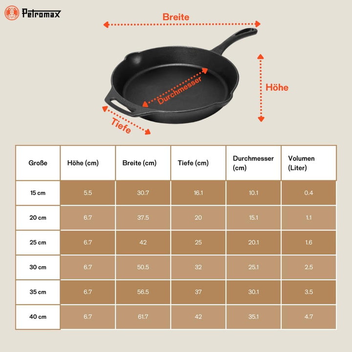 Petromax Feuerpfanne mit Stiel - Pfanne aus Gusseisen für alle Grill- und Herdarten, Gasflamme, Back