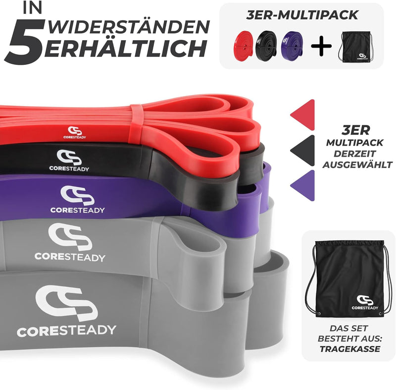 Coresteady Fitnessband und Gummiband Sport – Robustes Klimmzugband aus Gummi für Männer und Frauen –