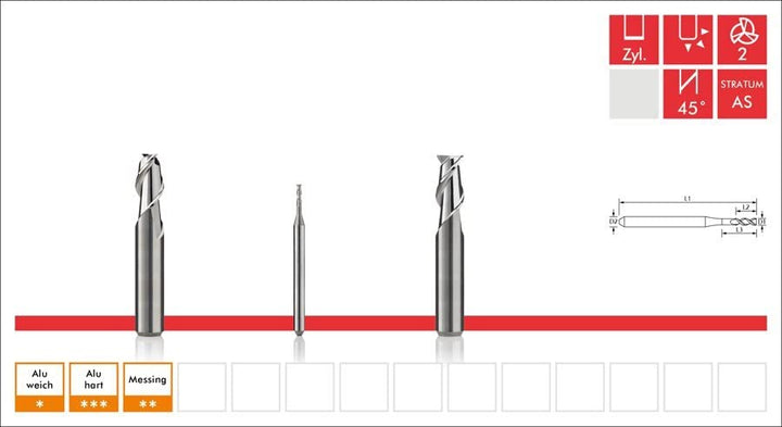 Zweizahnfräser für Aluminium - STRATUM AS - d 3mm, D 3mm, SL 9mm, GL 40mm, d 3mm, D 3mm, SL 9mm, GL