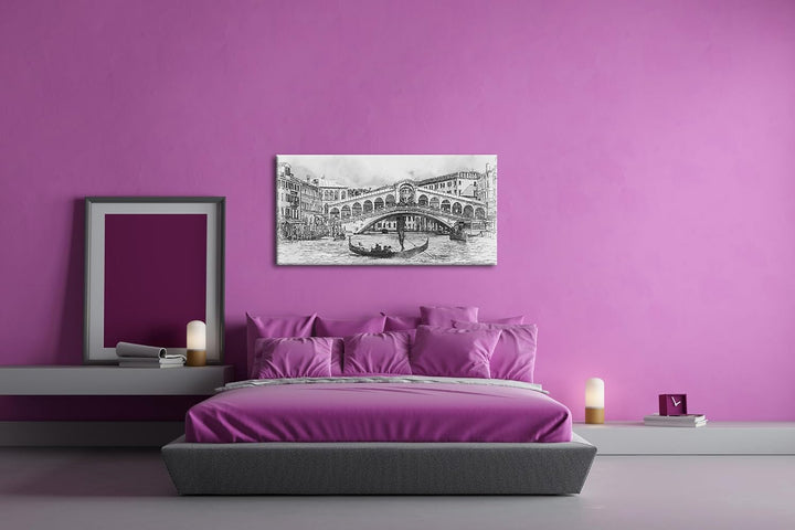 Venedig und seine traumhaften Gondelfahrten Panorama 120x60 cm Effekt: Schwarz/Weiss als Leinwandbil