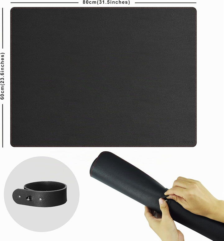 ZORESYN PU-Leder Schreibtischunterlage 80x60cm Schwarz | XXL Rutschfeste Wildleder-Unterseite, Wasse