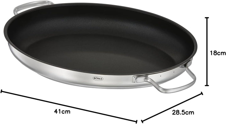 RÖSLE ELEGANCE Bräter oval, Multifunktionsdeckel mit Antihaftversiegelung ProPlex, Edelstahl 18/10,