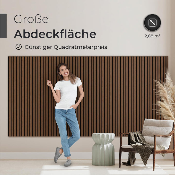 Aeco Sound® Akustikpaneele Holz – 4er-Set | 120x60cm | Echtholz Walnuss & Akustikfilz Schwarz – 3D W