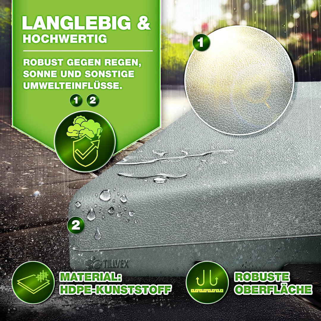 tillvex® Sonnenschirmständer 90 Liter / 120 kg – 4-teilig für Ampelschirm inkl. Metallverbinder | Sc