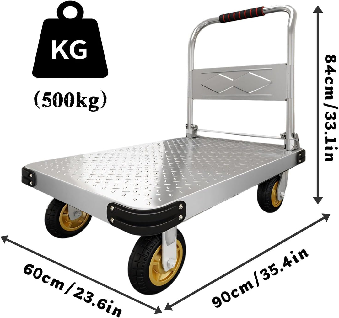 Plattformwagen 500 kg, Robuste Klappbarer Transportwagen, 90x60cm | Sackkarre mit Kollisionssicherem
