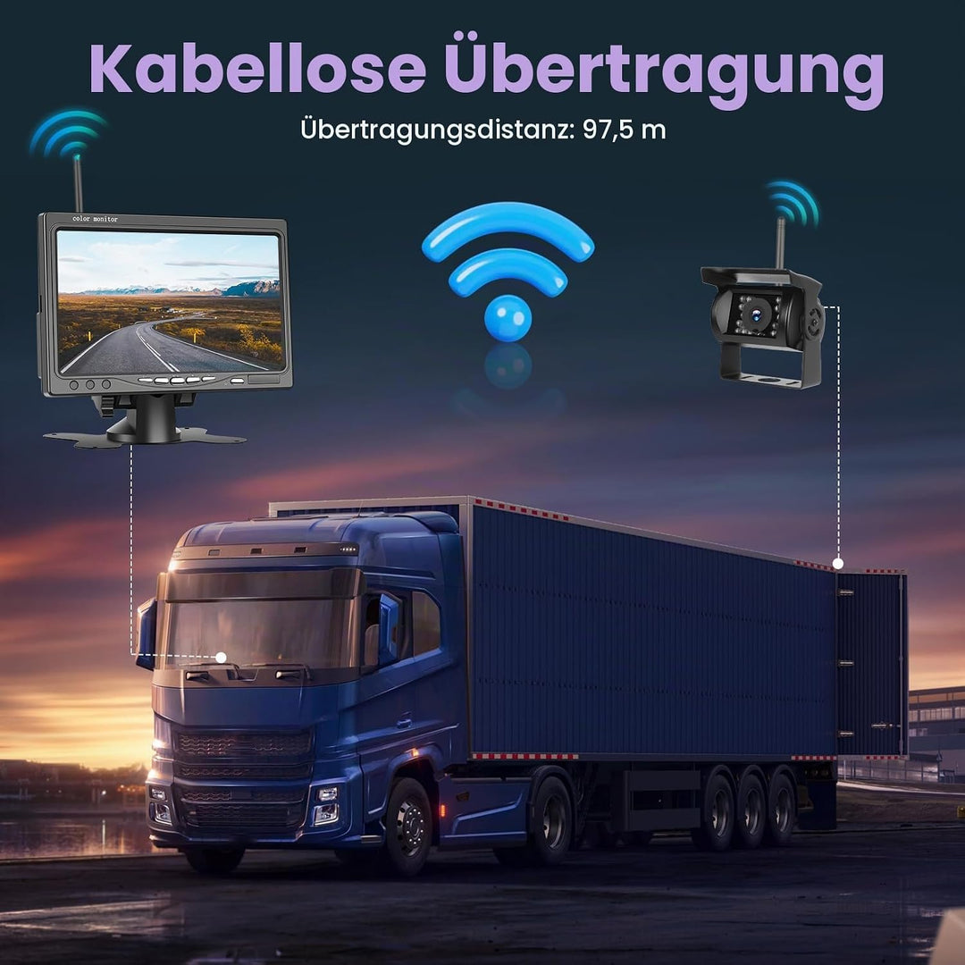 Inefala Wireless Rückfahrkamera mit 7-Zoll-HD-IPS-Monitor, Nummernschild IP69 wasserdichte Auto-Rück