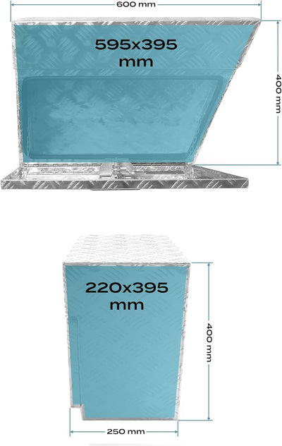 XPOtool Aluminium Unterflurbox Rechts 60x25x40cm Deichselbox bis 50 Liter Staubox mit 2 Schlüsseln