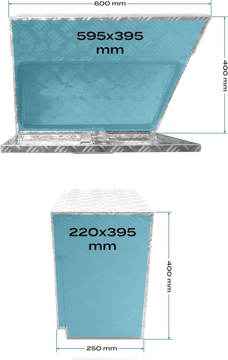 XPOtool Aluminium Unterflurbox Rechts 60x25x40cm Deichselbox bis 50 Liter Staubox mit 2 Schlüsseln