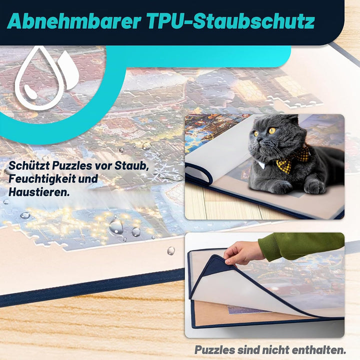 Tektalk faltbares Puzzle Board mit 6 Sortierschalen, tragbare Puzzlematte mit transparenter wasserdi