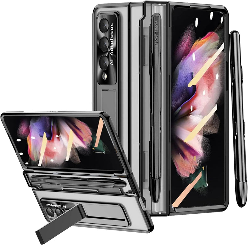 Miimall Handyhülle Kompatibel mit Samsung Galaxy Z Fold 3 Hülle mit S Pen, Transparent PC Schutzhüll