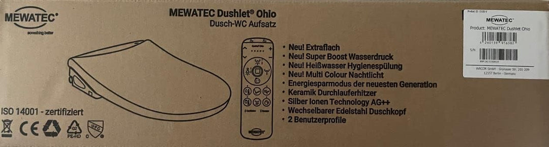 MEWATEC Ohio O800 Dusch Bidet Sitz | Smart Toilette | mit dem stärkstem Wasserdruck aller Zeiten | e