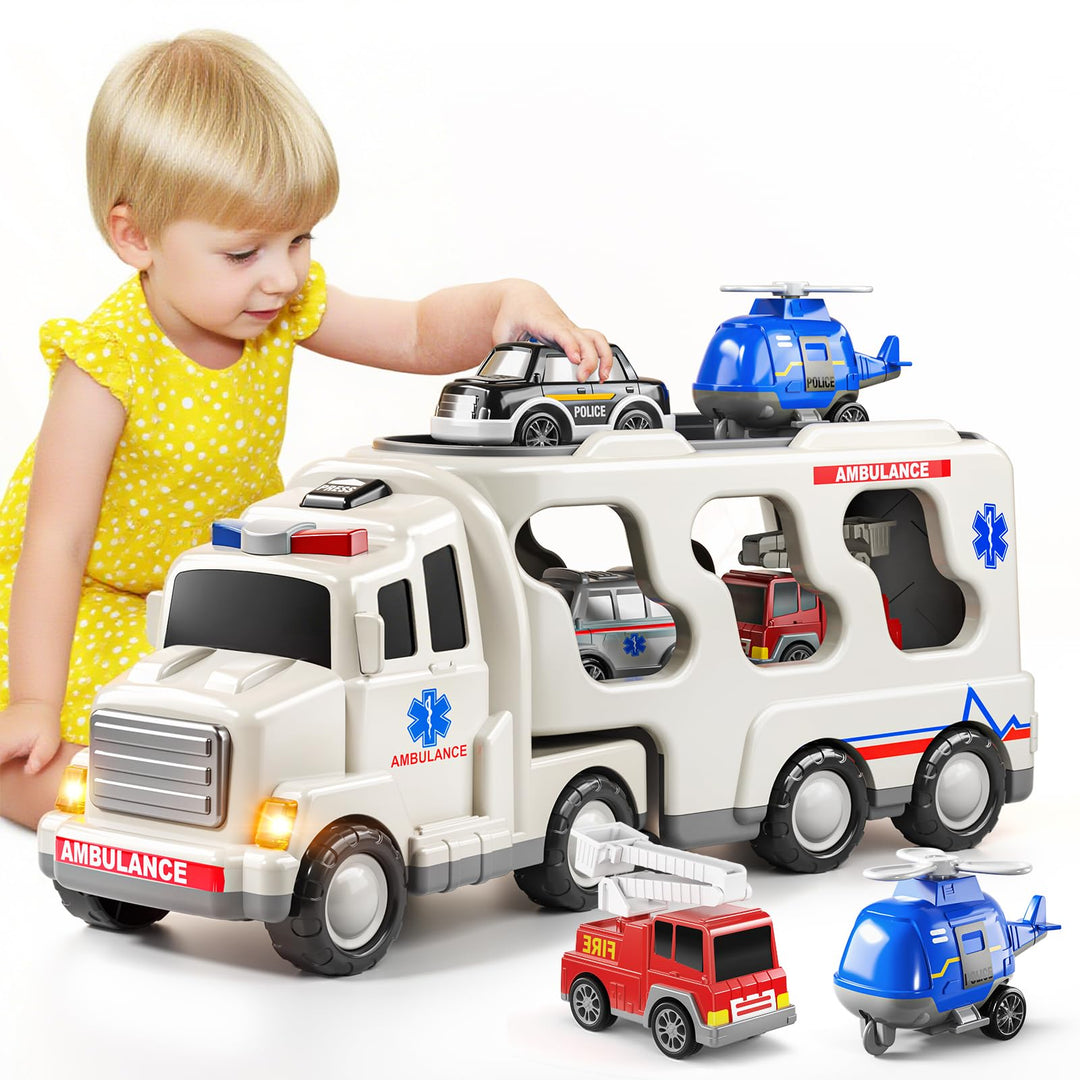 5 in 1 Krankenwagen Kleinkind Lkw Spielzeug für 3 4 5 6 Jahre alte Jungen, Reibung angetriebene Auto
