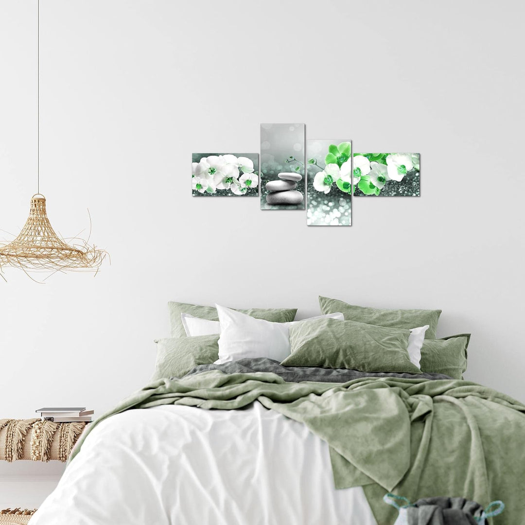 Runa Art Bild Modern Blumen Orchidee - Made in Germany - Wandbilder Spa Grau Türkis 4 Teilig 035542b