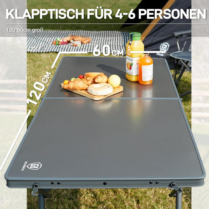 EVER ADVANCED Campingtisch faltbar 120x60cm Klapptisch XL für 4-6 Personen Falttisch bis 60kg Stabil