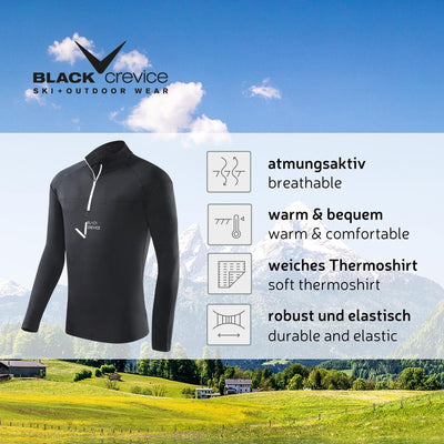 Black Crevice Herren Ski-Rolli mit Reissverschluss I Herren-Langarm-Funktionsshirt I Herren-Funktion