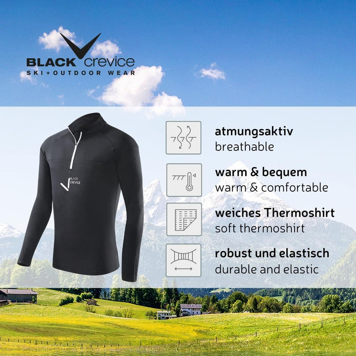 Black Crevice Herren Ski-Rolli mit Reissverschluss I Herren-Langarm-Funktionsshirt I Herren-Funktion