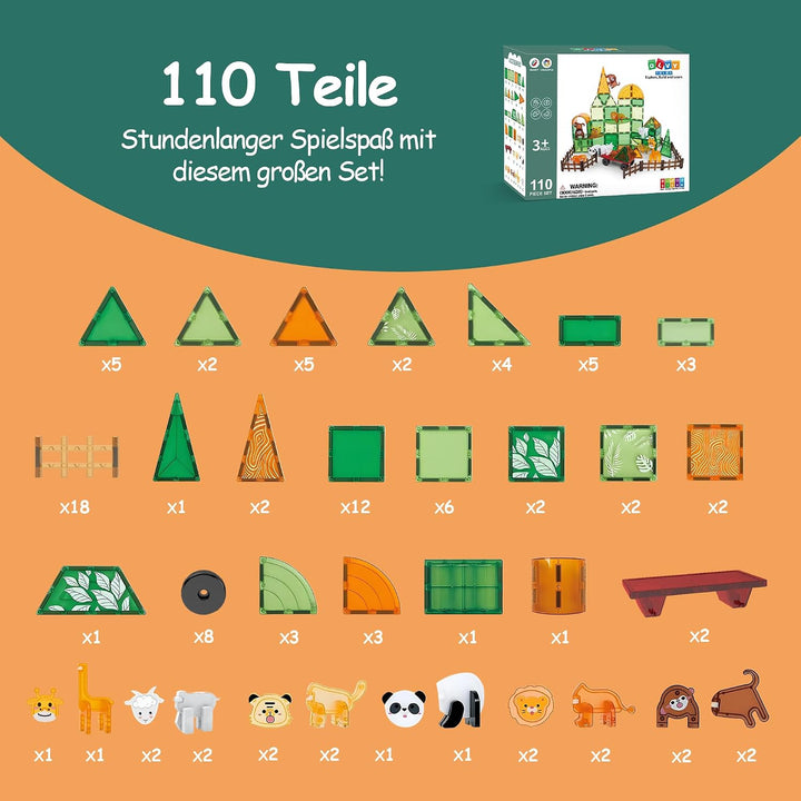 Olvy Magnetische Bausteine STEM Spielzeug Magnetbausteine ab 3 Jahre Dschungel, Dschungel