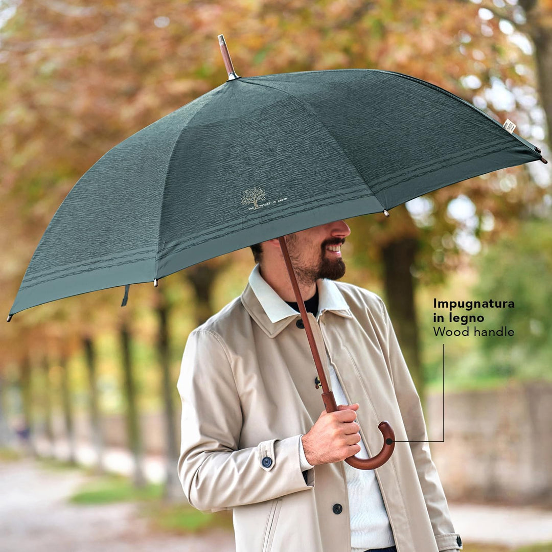 PERLETTI GREEN Regenschirm Gross Ökologisch Damen - Regen Stockschirm Automatik Eco Naturverbunden U