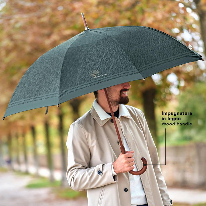 PERLETTI GREEN Regenschirm Gross Ökologisch Damen - Regen Stockschirm Automatik Eco Naturverbunden U