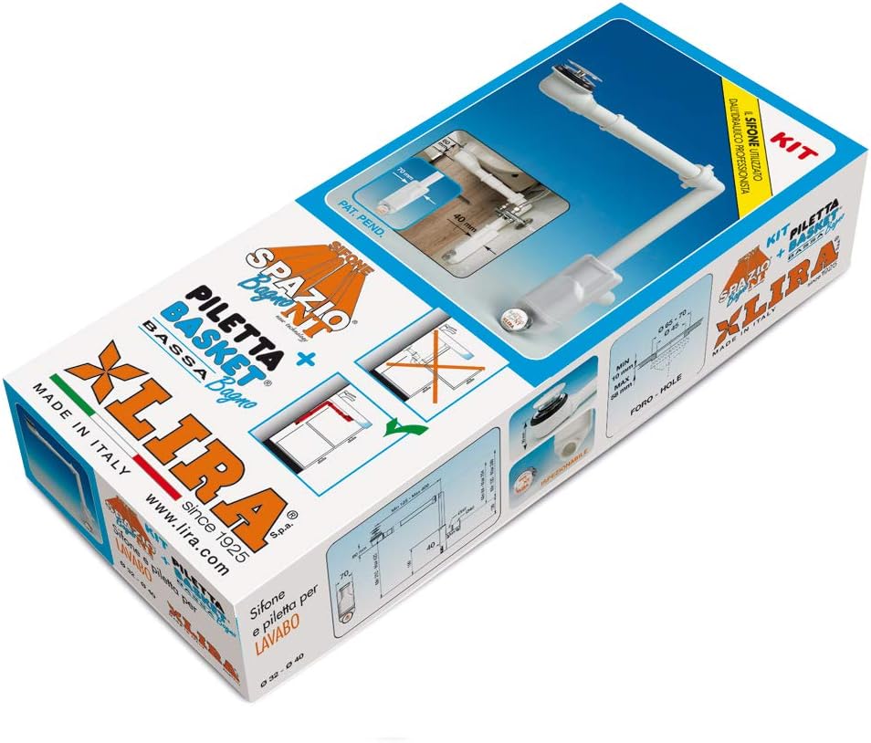 lira A.8274.04 Sifone Spazio NT Con Piletta Basket Bagno Bassa BECKENFALLE MIT ABFALL, Weiss