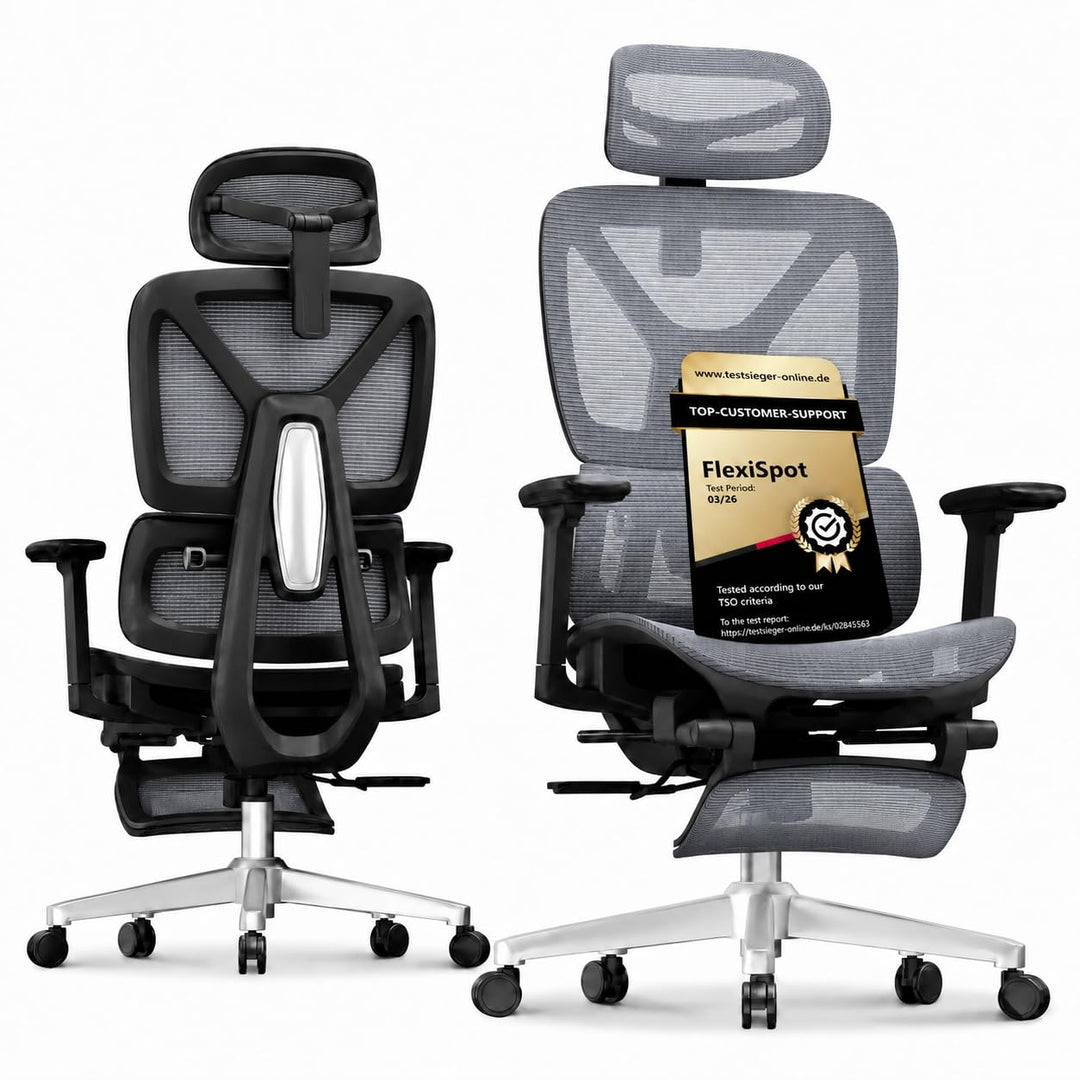 FLEXISPOT ErgoX Ergonomischer Bürostuhl mit Fussstütze Schreibtischstuhl, 3D-Armlehnen, 3D-Kopfstütz