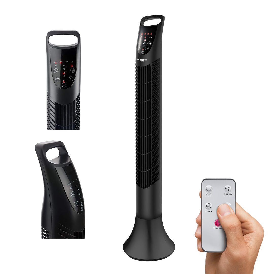Wintem Vertikaler Ventilator 40 W mit Fernbedienung, Geschwindigkeitsregelung und Oszillation, 2 Ven