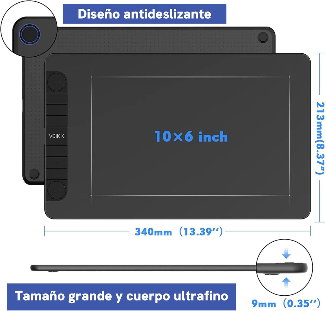 Grafiktablett VEIKK VK1060PRO V2,10 x 6 Zoll Zeichentablett mit 8 Tastenkombinationen mit Batterielo