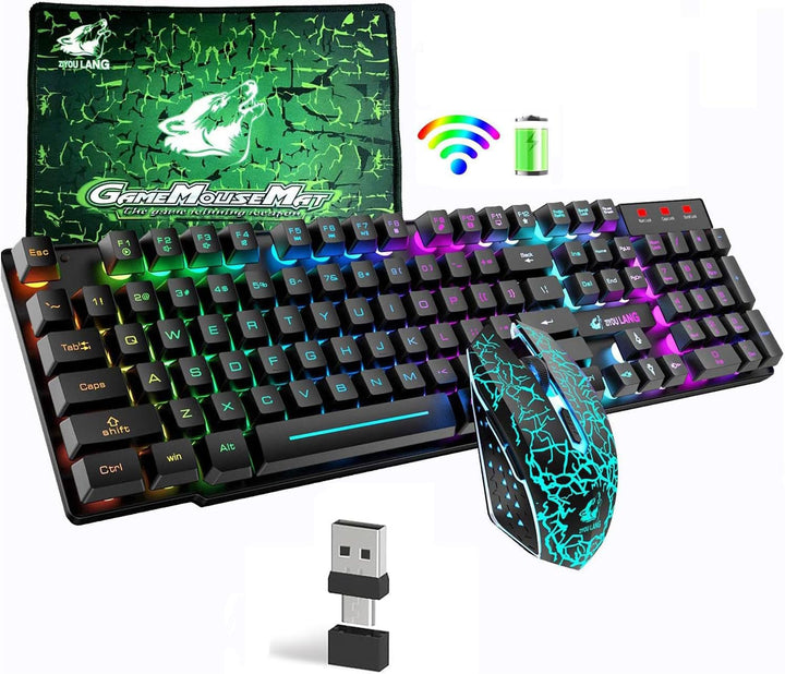Kabellose Tastatur mit Regenbogen-Hintergrundbeleuchtung, 2,4 G, wiederaufladbar, mechanische Haptik
