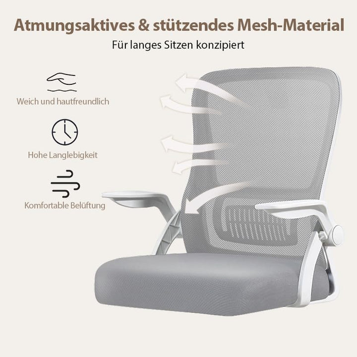 Bürostuhl,Ergonomischer Drehstuhl mit Atmungsaktiver Mesh-Rückenlehne,Hochklappbaren Armlehnen und L