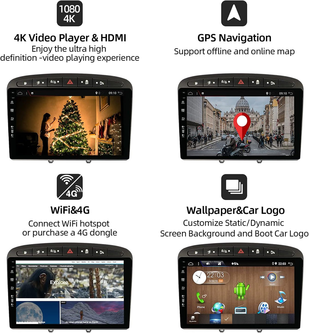 JOYX PX6 Android 10 Autoradio Passt für Peugeot 308/408 (2010-2016) - [4G+64G] - Kamera Canbus KOSTE