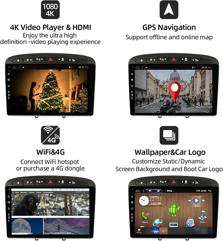 JOYX PX6 Android 10 Autoradio Passt für Peugeot 308/408 (2010-2016) - [4G+64G] - Kamera Canbus KOSTE