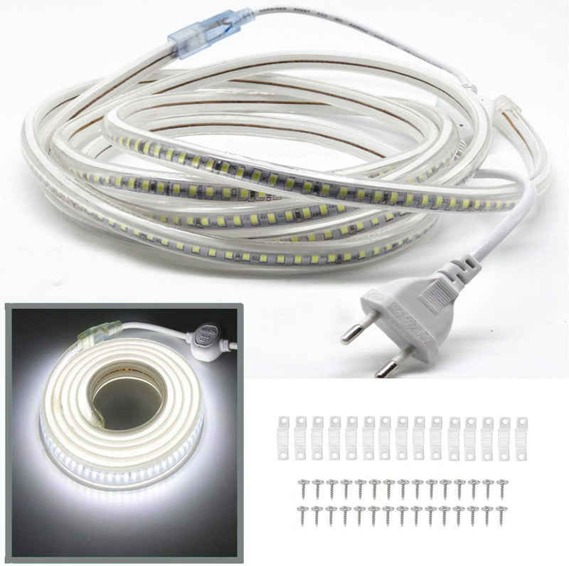 FOLGEMIR 5m Kalt Weiss LED Band, 2835 SMD 144 Leds/m Lichtleiste, 220V 230V Strip, sehr helle Beleuc