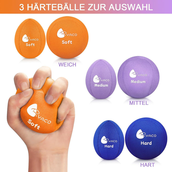 RYACO 6 Stück Gel Stressball für Erwachsene - Antistressball Mit verschiedenen Stärken und Grössen -