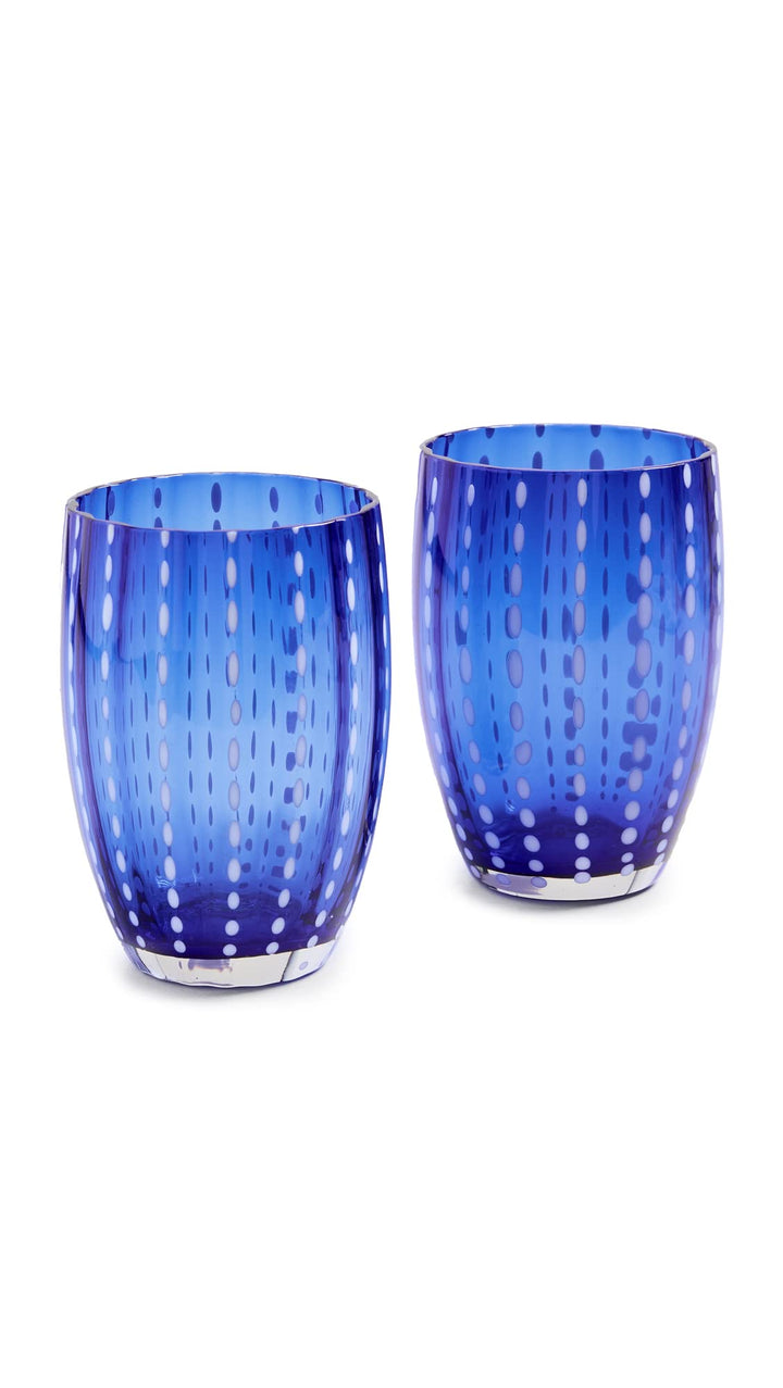 Zafferano Pearl Glass Cup Handmade Transparent Stained Glass cl 32 H 109 mm D 71 mm Set of 2 Blue Bl