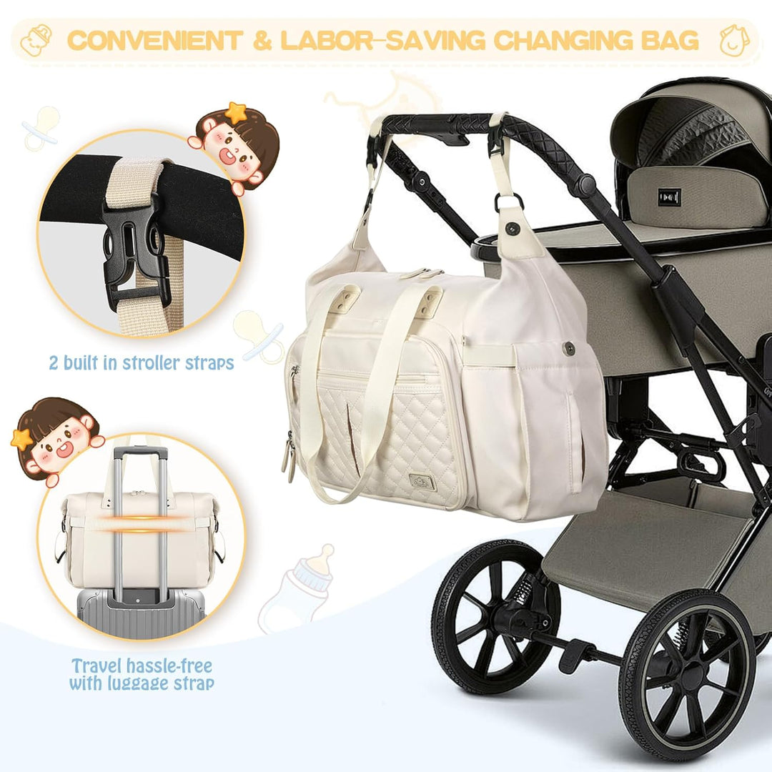 RAINSMORE Baby Wickeltasche Gross mit Schnullertasche und Wickelunterlage Multifunktions Babytasche