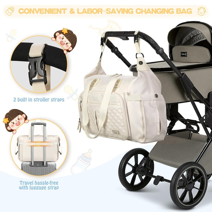 RAINSMORE Baby Wickeltasche Gross mit Schnullertasche und Wickelunterlage Multifunktions Babytasche