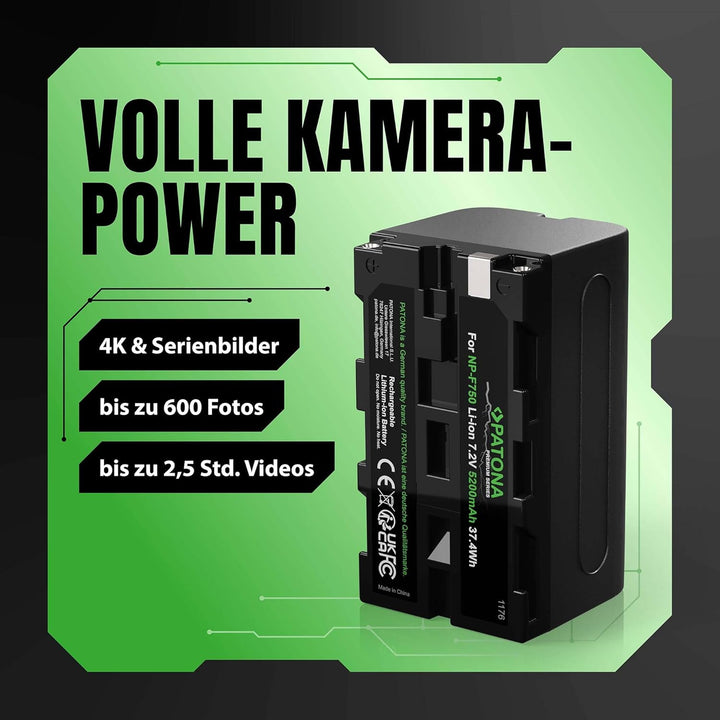 PATONA 2X Premium NP-F750 Akku 5200mAh Ersatzakku kompatibel mit Sony Camcorder, LED Indikatoren Bel