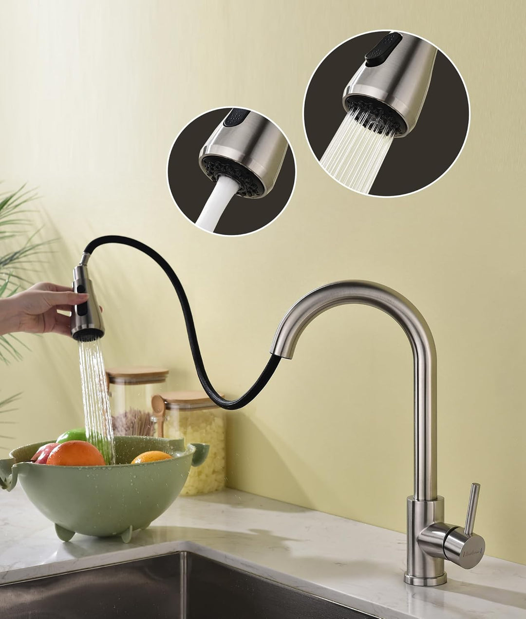 Wasserhahn Küche Ausziehbar,Hochdruck Küchenarmatur mit Herausziehbarer Brause Mischbatterie Küche m