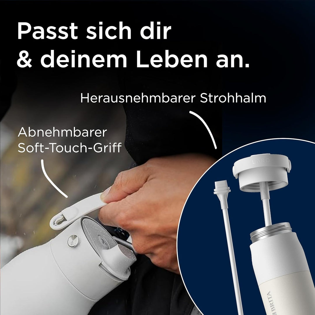 BRITA LARQ Essential Trinkflasche mit Strohhalm (680ml) blau - Edelstahl Wasser-Flasche, doppelwandi