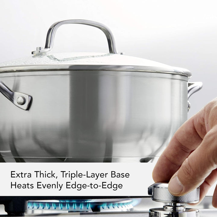 KitchenAid 71011 3-Ply Base Bratentopf aus gebürstetem Edelstahl mit Deckel Kasserolle (4 Quart), Ka