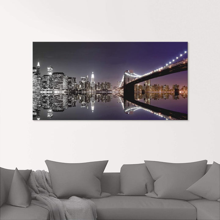 ARTland Glasbilder Wandbild Glas Bild einteilig 100x50 cm Querformat USA New York Skyline Nacht Städ
