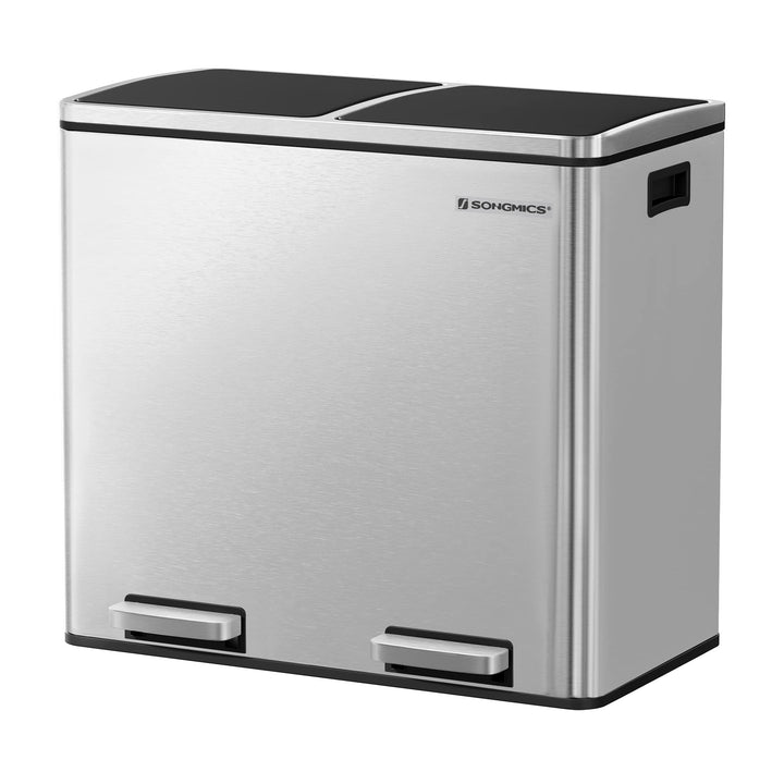 SONGMICS Mülleimer, Abfalleimer, Mülltrennsystem mit 2 Fächern, Treteimer für die Küche, 2 x 24 L, S