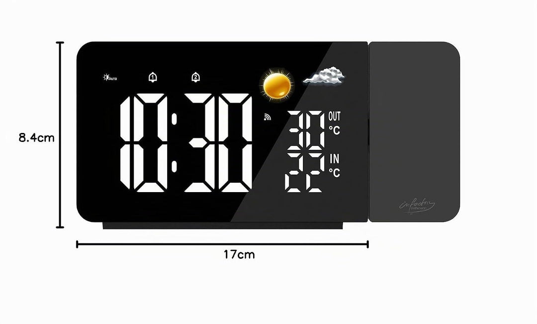infactory Uhr Projektor: Funk-Wetterstation mit Projektionswecker, Aussensensor, USB, schwarz (Duala